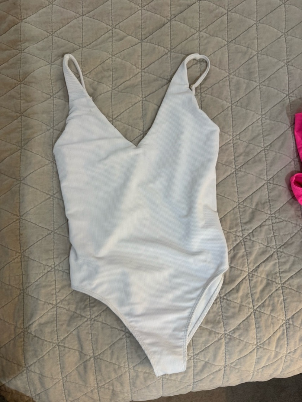 Beach Riot White Ribbed V-Neck One-Piece Swimsuit